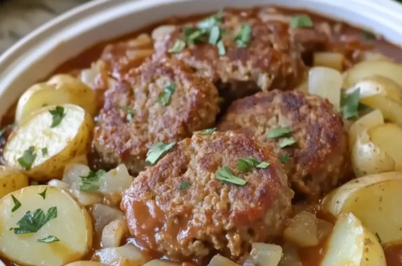 Slow Cooker Meatloaf Patties and Potatoes