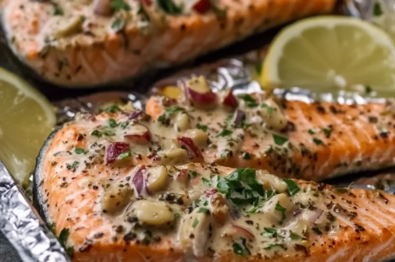 Creamy Garlic Herb Seafood Foil Packs – Easy Salmon Steaks Delight