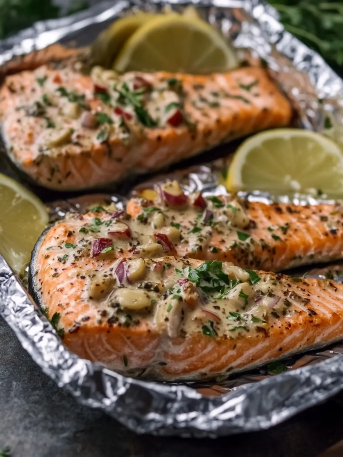 Creamy Garlic Herb Seafood Foil Packs – Easy Salmon Steaks Bliss 5 Creamy Garlic Herb Seafood Foil Packs – Easy Salmon Steaks Delight
