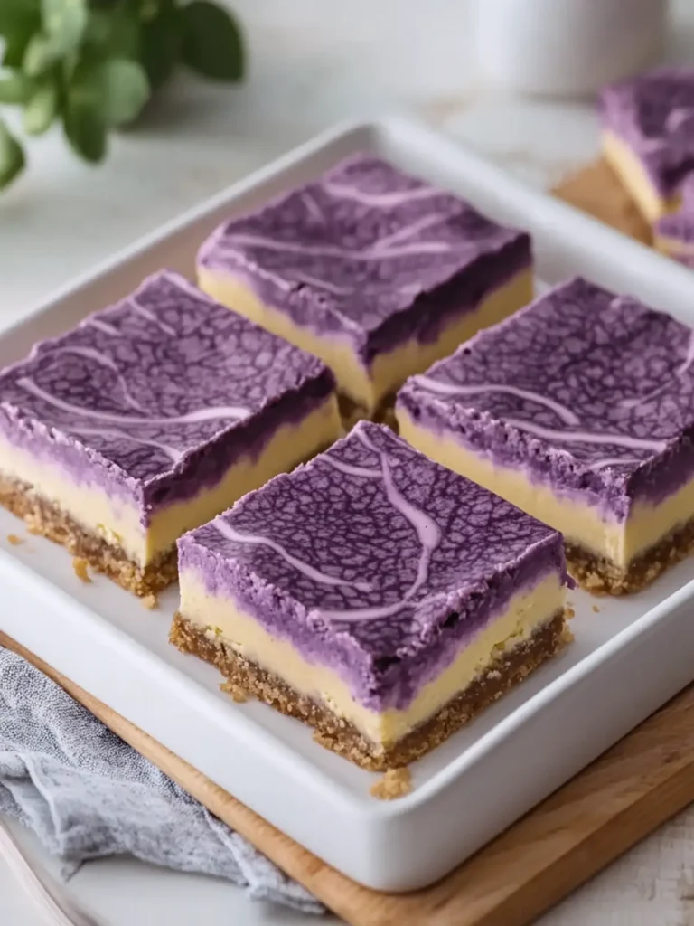 Delicious Ube Cheesecake Bars for a Sweet Vibrant Treat 4 Ube Cheesecake Bars