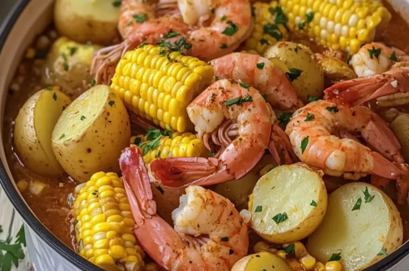 Slow Cooker Garlic Butter Shrimp Boil with Corn and Potatoes
