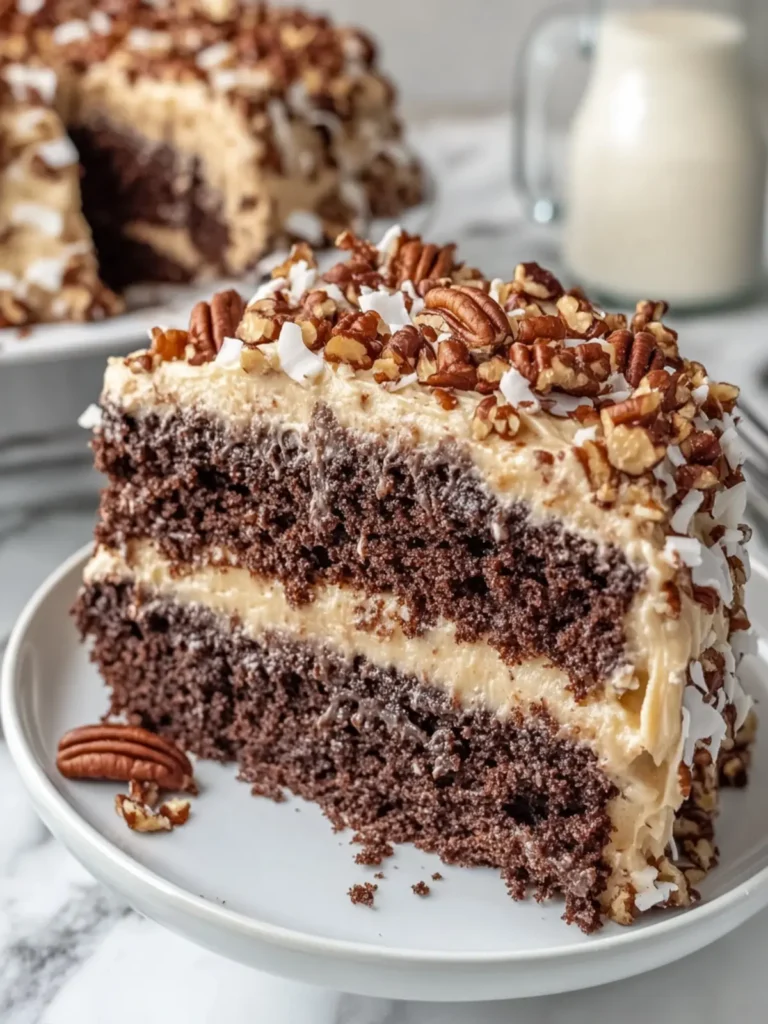 Decadent German Chocolate Cake with Coconut Pecan Frosting 3 German Chocolate Cake with Coconut Pecan Frosting