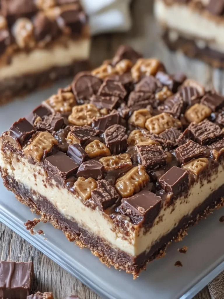 Peanut Butter Cup Brownie Cheesecake Bars
