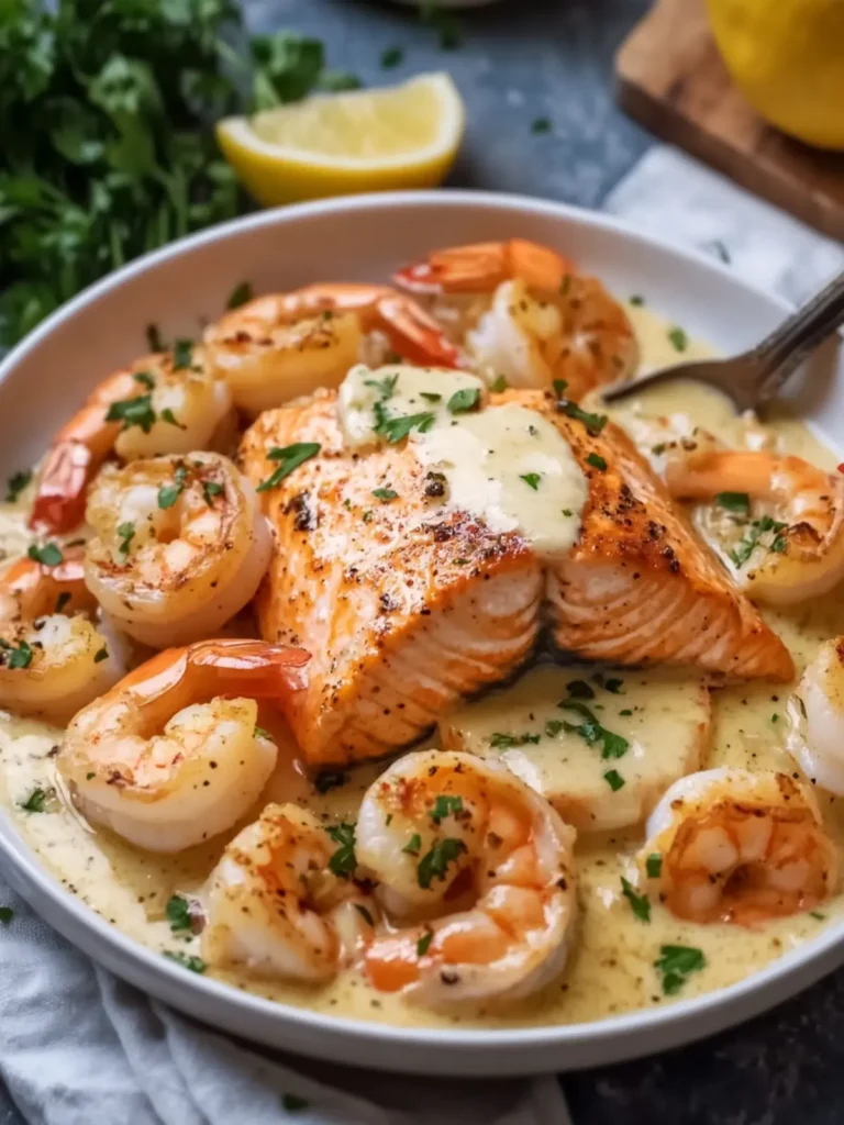Delicious Creamy Garlic Butter Salmon and Shrimp Delight 3 Creamy Garlic Butter Salmon and Shrimp