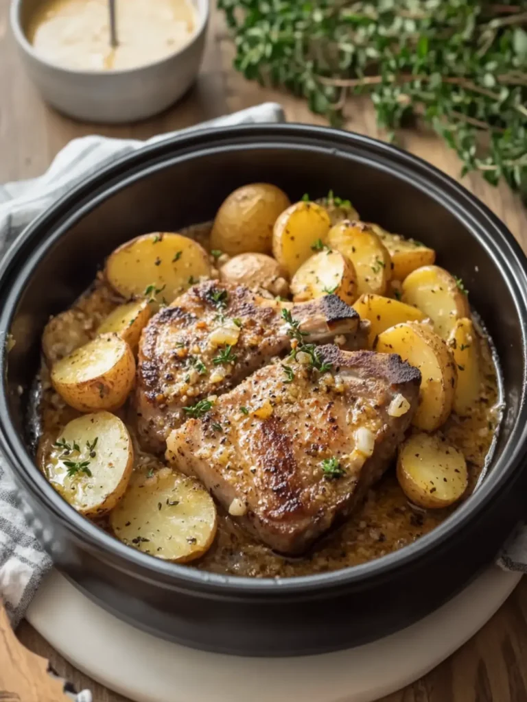 Melt-in-Your-Mouth Slow Cooker Garlic Butter Pork Chops & Potatoes 4 Slow Cooker Garlic Butter Pork Chops & Potatoes