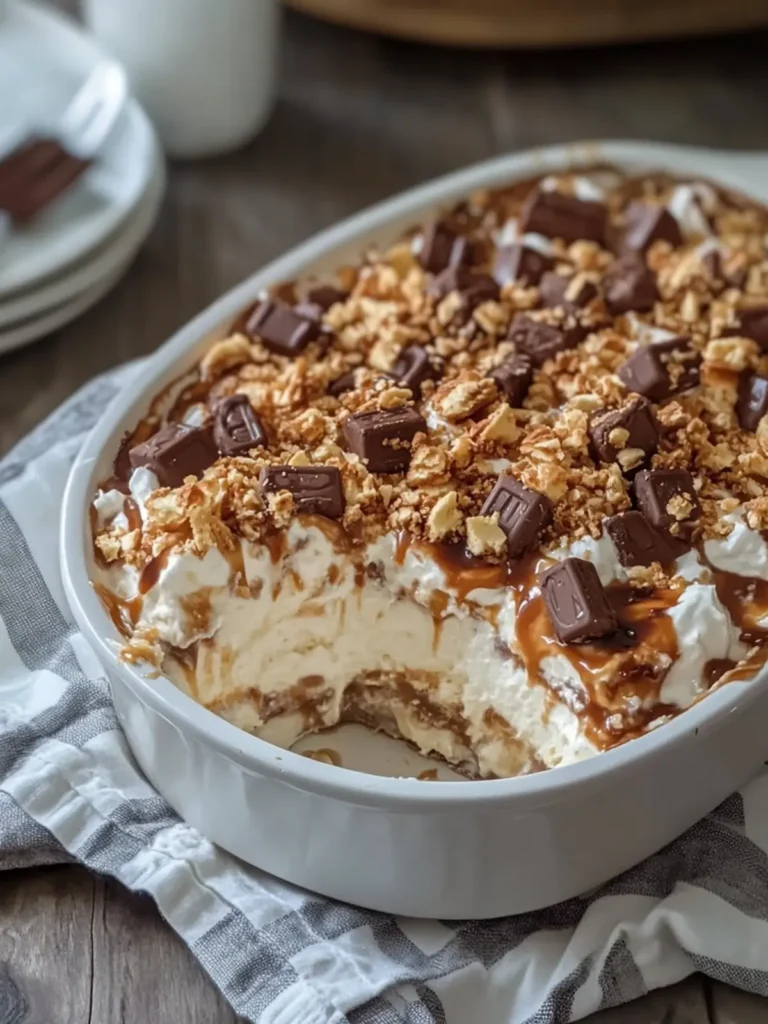 Irresistible Snickers Caramel Fluff Dessert Casserole Delight 4 Snickers Caramel Fluff Dessert Casserole