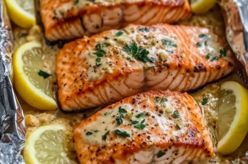 Creamy Garlic Herb Seafood Foil Packs – Easy Salmon Steaks Delight