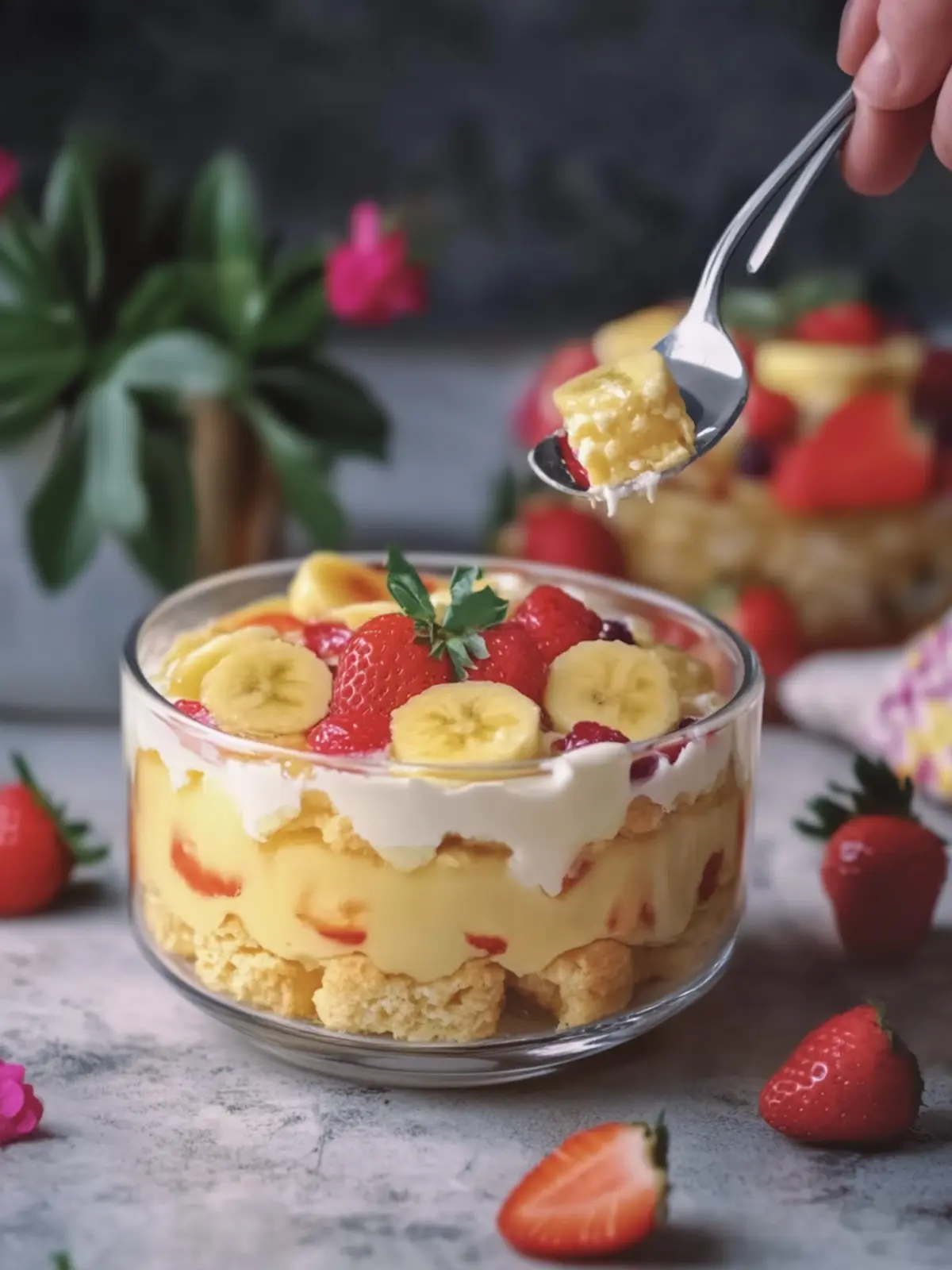 Fruit Custard Biscuit Dessert