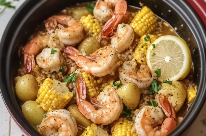 Slow Cooker Garlic Butter Shrimp Boil with Corn and Potatoes