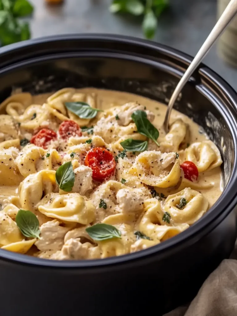 Crockpot Creamy Tuscan Chicken Tortellini