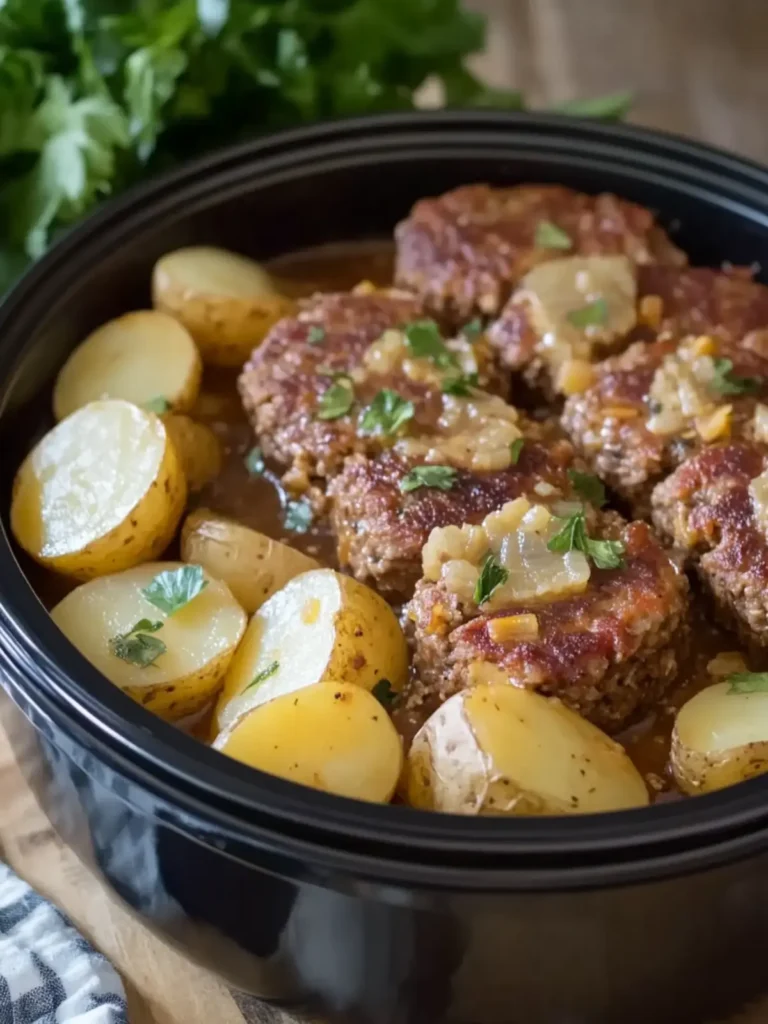 Savory Slow Cooker Meatloaf Patties and Potatoes Bliss 3 Slow Cooker Meatloaf Patties and Potatoes
