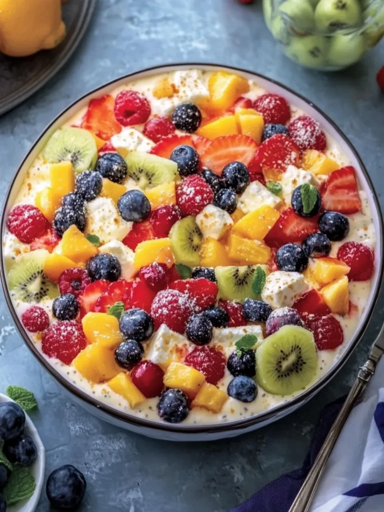 Rainbow Fruit Cheesecake Salad
