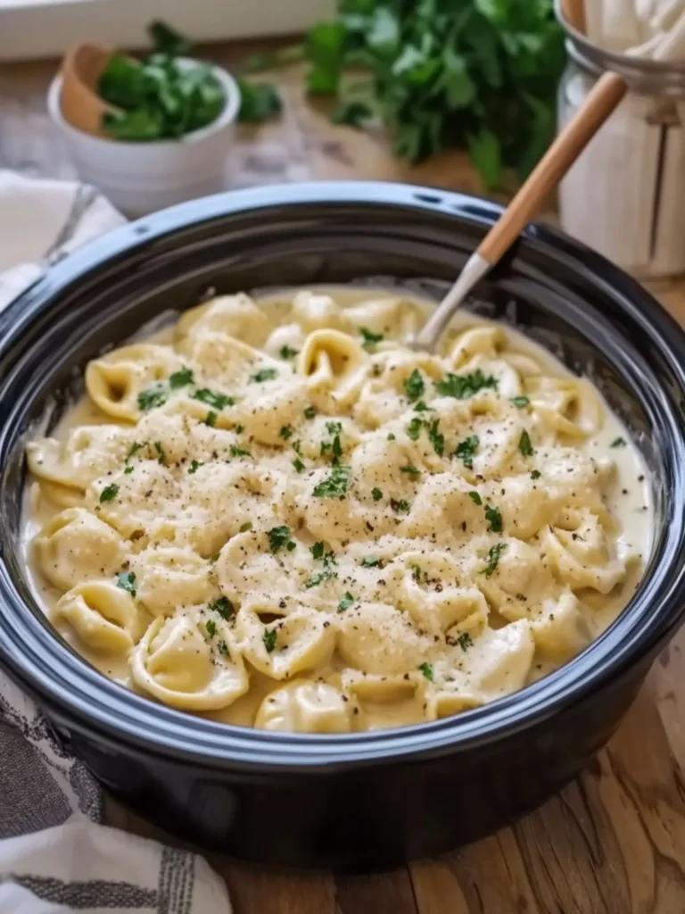 Crockpot Creamy Garlic Parmesan Tortellini for Easy Comfort Food 3 Crockpot Creamy Garlic Parmesan Tortellini