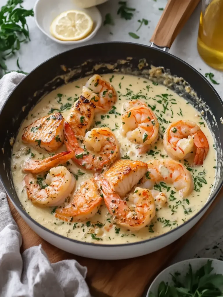 Creamy Garlic Herb Shrimp and Salmon Skillet Love at First Bite 2 Creamy Garlic Herb Shrimp and Salmon Skillet Family Favorite