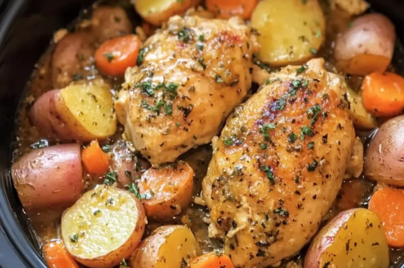Crockpot Garlic Butter Chicken with Red Potatoes & Carrots