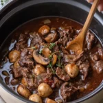 Slow Cooker Red Wine Beef & Mushrooms
