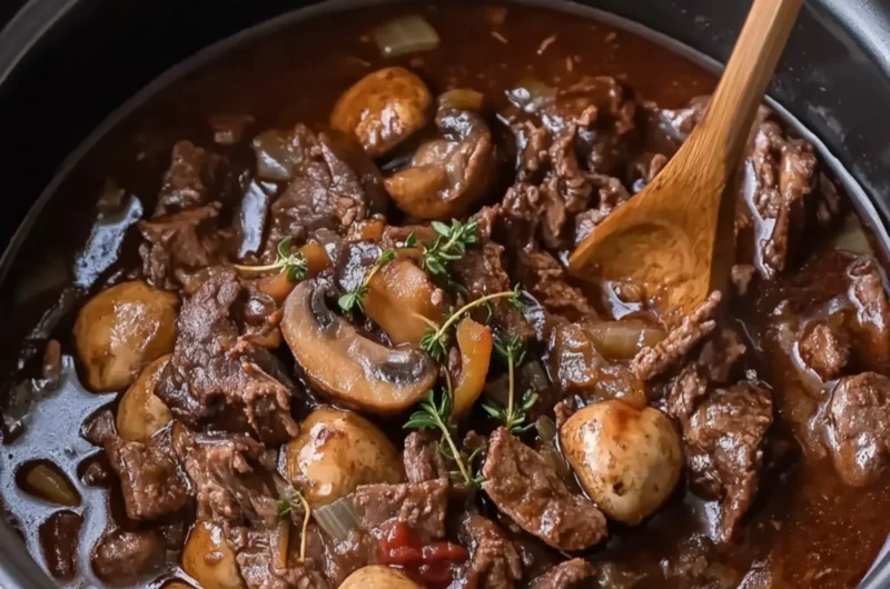 Slow Cooker Red Wine Beef & Mushrooms