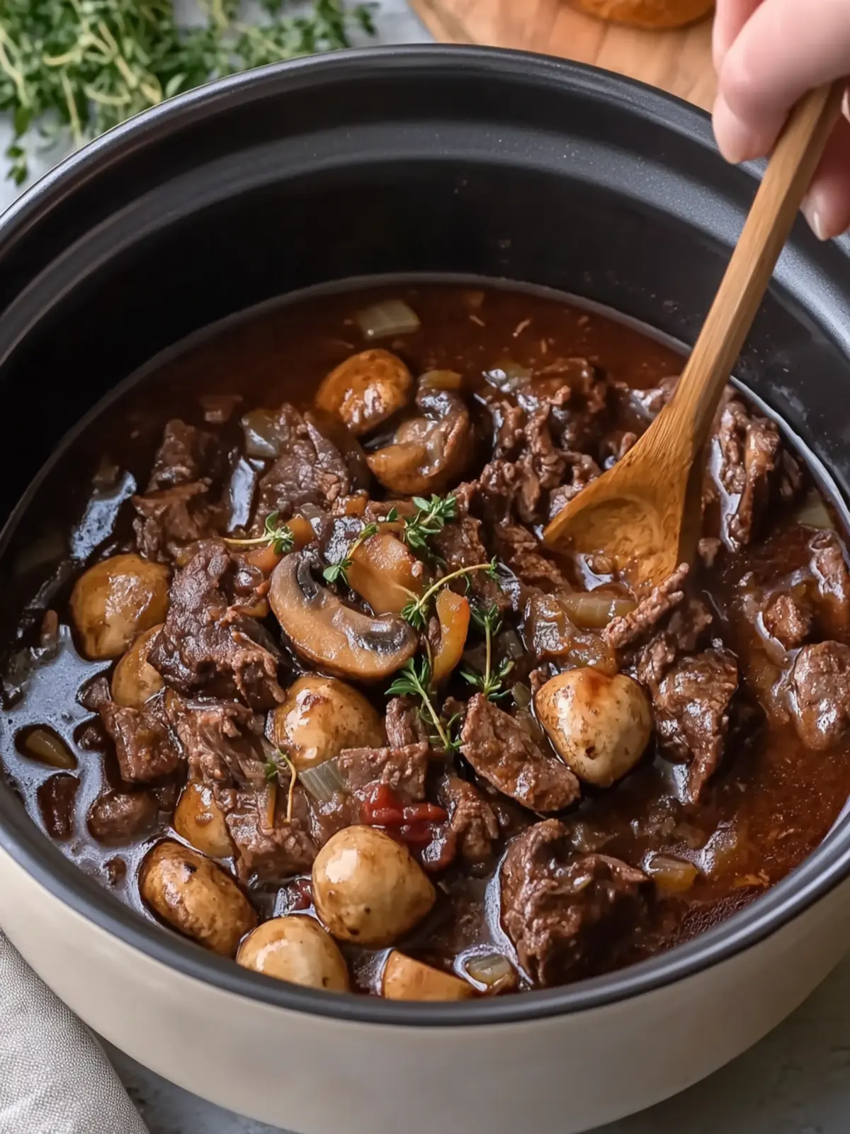 Melt-in-Your-Mouth Slow Cooker Red Wine Beef & Mushrooms 5 Slow Cooker Red Wine Beef & Mushrooms