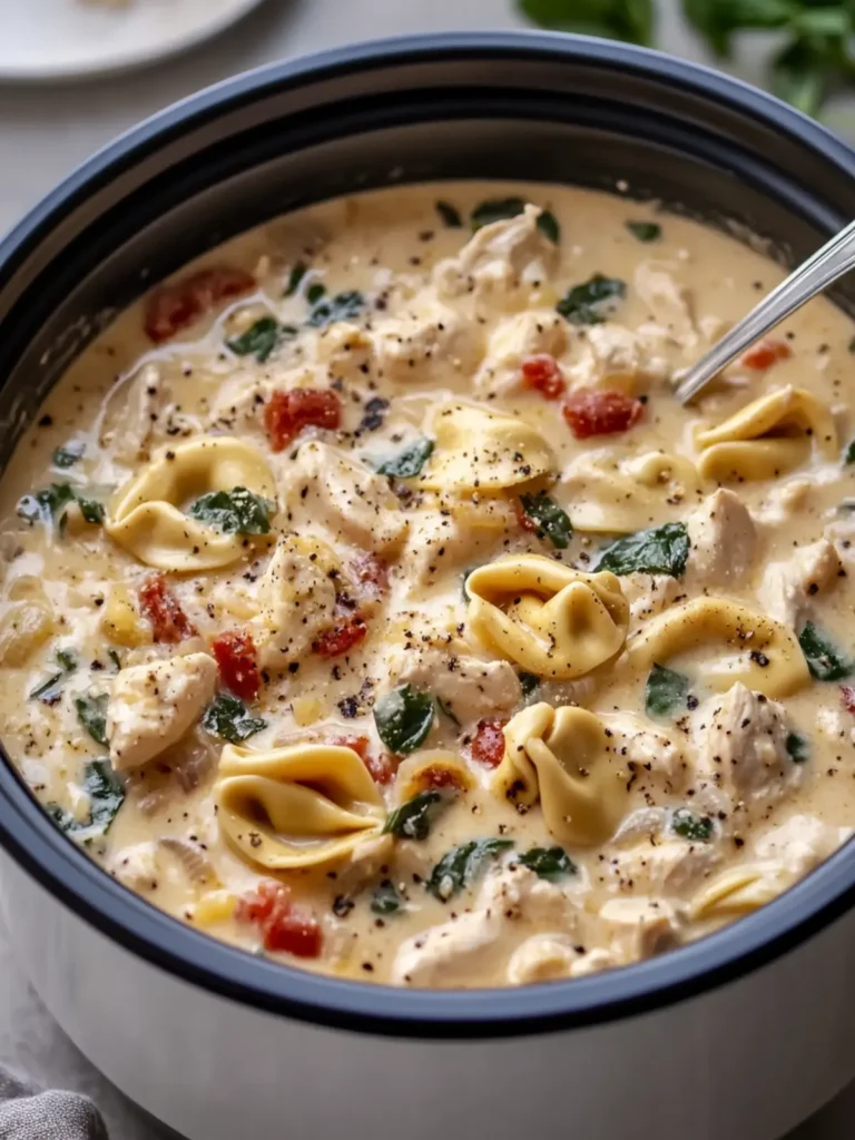 Crockpot Creamy Tuscan Chicken Tortellini