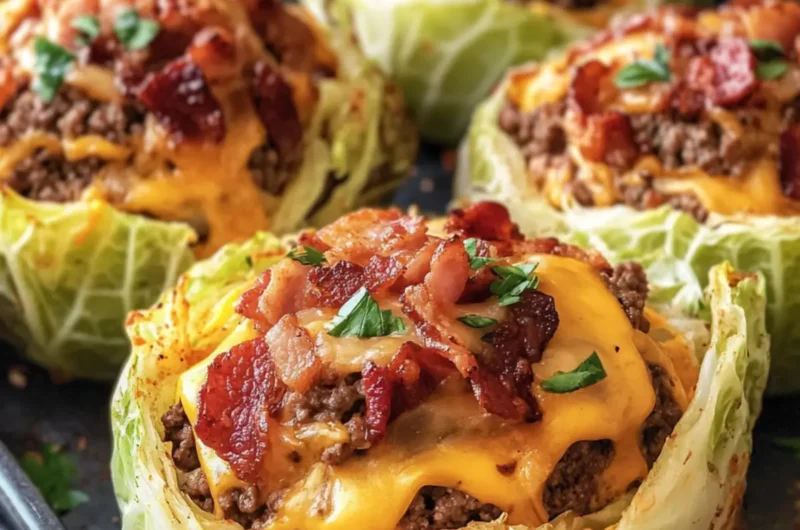 Crispy Bacon Cheeseburger Cheddar Cabbage Cups